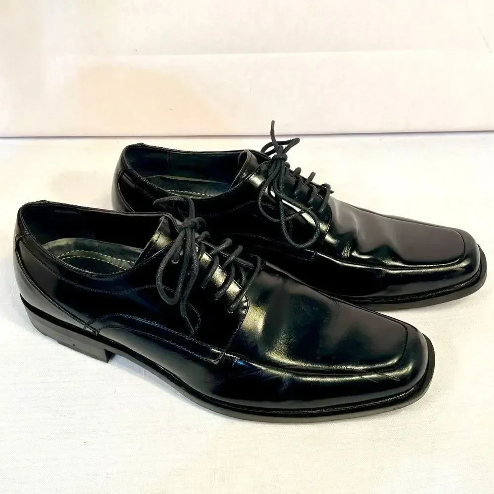 BLACK LEATHER TIE UP SHOES BY STACY ADAMS SIZE 9.5 EUC
